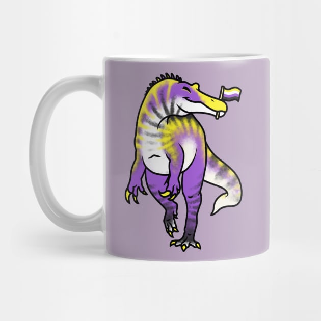 NON-BINARYonyx Prideosaur - Pride Month Non-Binary Flag Dinosaur by saradrawspaleo